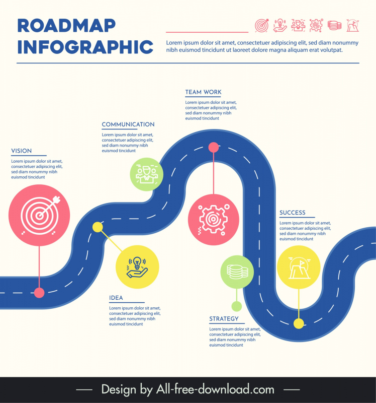 roadmap infographic template flat curved road ui circles