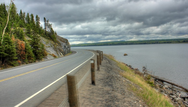 roadway by the lake at lake nipigon ontario canada