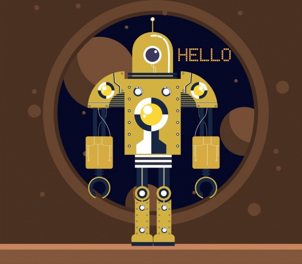 robot background shiny yellow icon decor