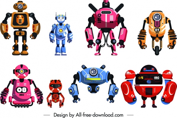robot icons templates modern colorful design