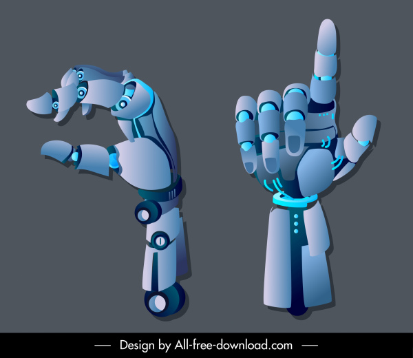 robotic hand icons modern 3d sketch