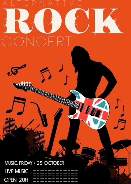 rock concert poster silhouette splashing grunge decor