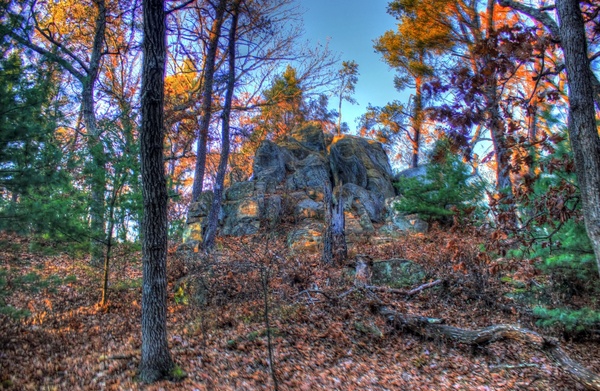 rock cropping from afar at roche a cri state park wisconsin 