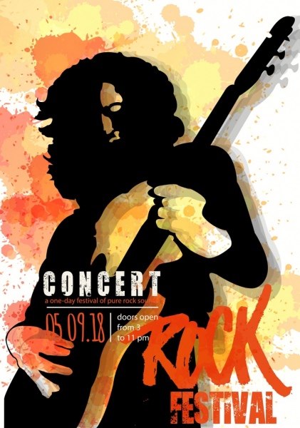 rock festival poster player silhouette watercolor grunge decor