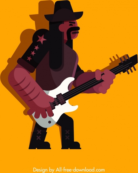 rock guitarist icon colored cartoon character sketch