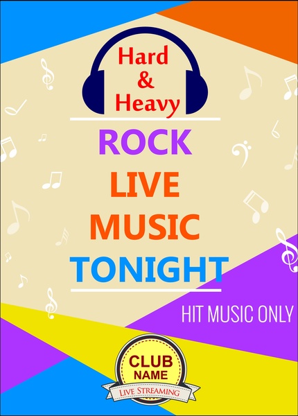 rock music party flyer flying notes colorful design