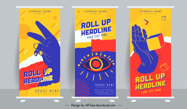 roll up banner templates hand cube eye sketch