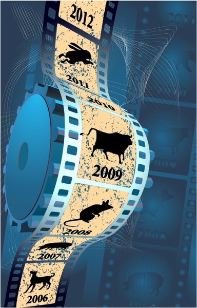 movie banner 3d dynamic filmstrip animals years sketch