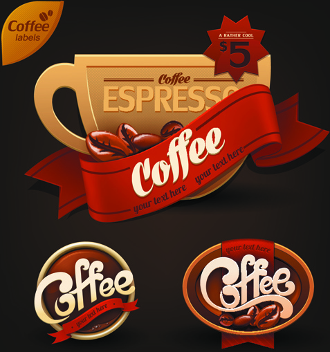 romantic coffee labels design vector