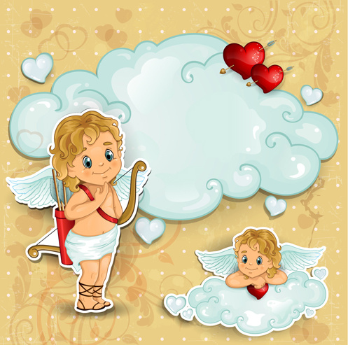romantic cupids with text cloud valentine day element vector