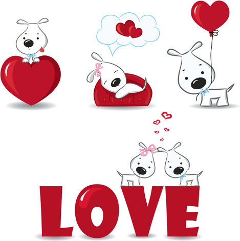 romantic dog and love elements vector