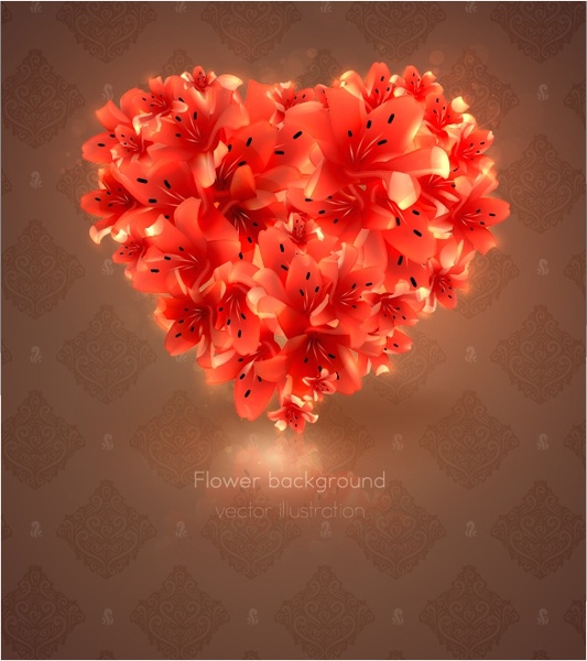 romantic heartshaped flowers background vector