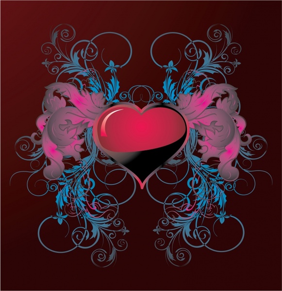 Valentine background elegant heart floral curves symmetric design ...