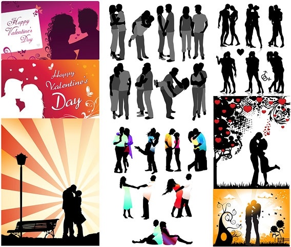 romantic lovers silhouette vector
