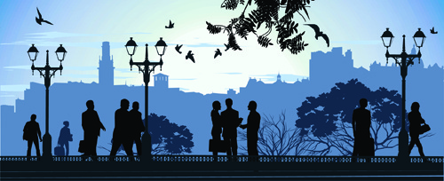 romantic of city with people silhouettes vector 