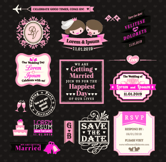 romantic wedding labels vector