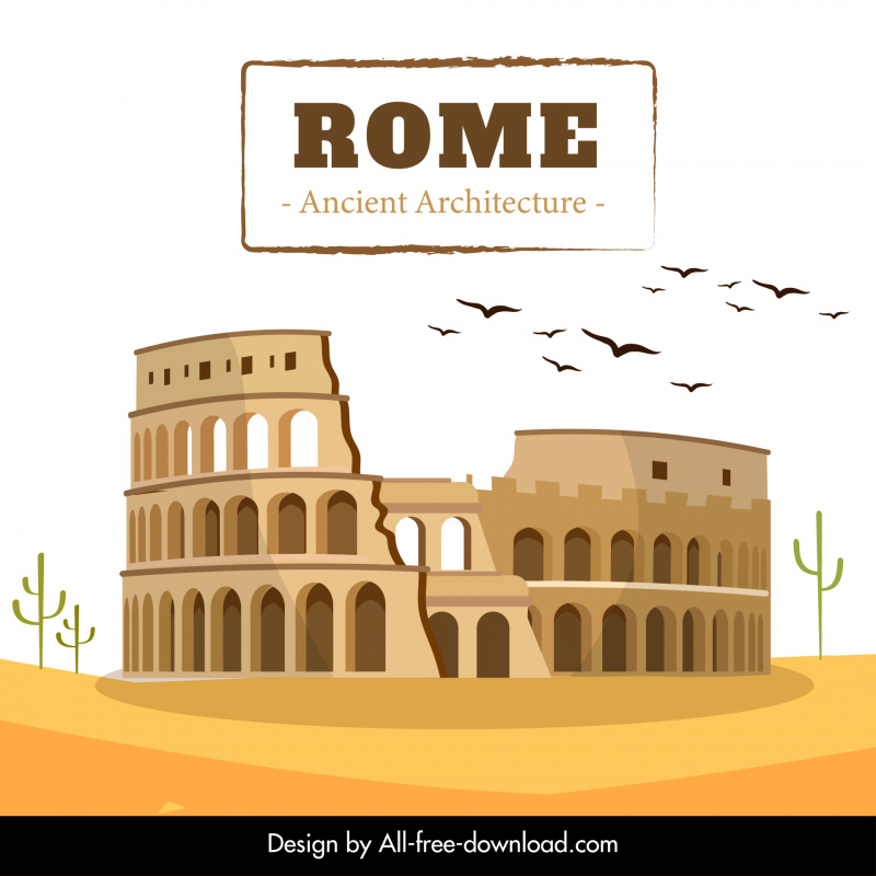 rome italy advertising banner classical flat design colosseum sketch 