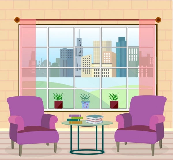 Room decoration drawing armchair furniture colored 3d design Vectors