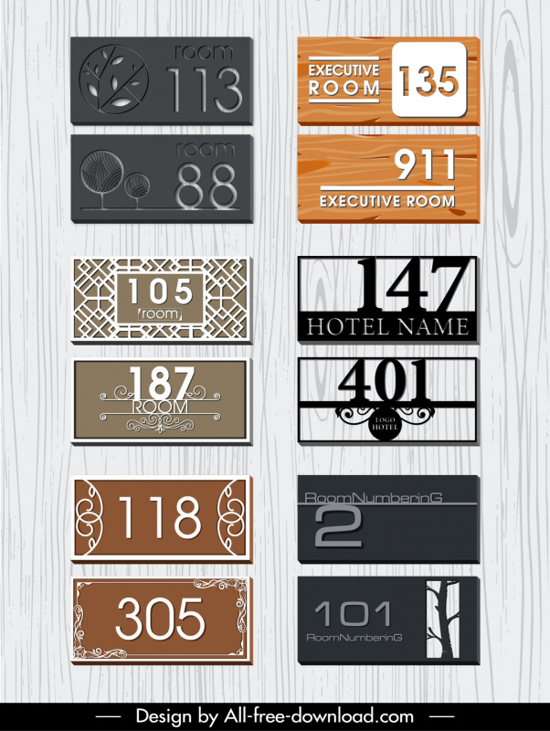 room number templates collection elegant flat classic horizontal shape