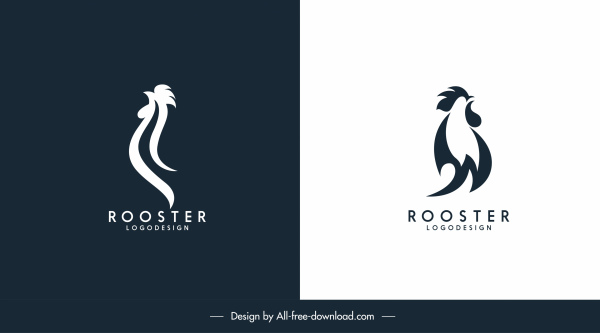 rooster logotypes flat handdrawn swirled sketch