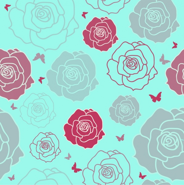 rose butterflies background repeating sketch