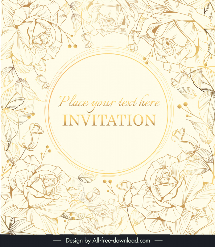  rose invitation card template bright elegant handdrawn
