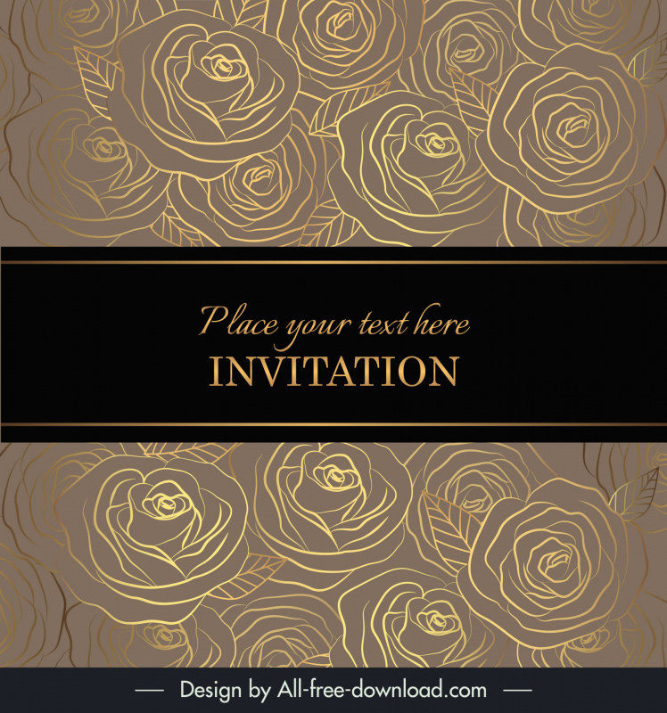  rose invitation card template luxury gold dark handdrawn