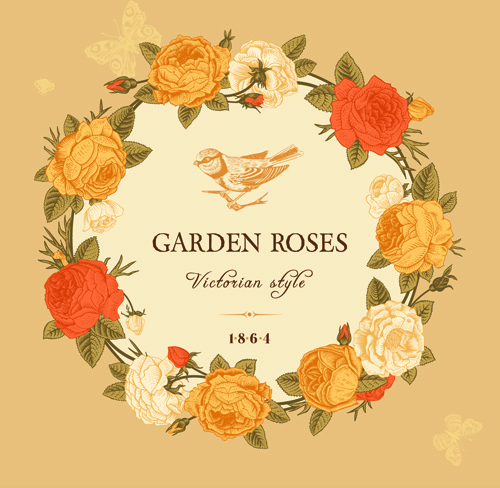 rose with bird vintage cards vector