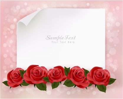 roses with blank paper vector background