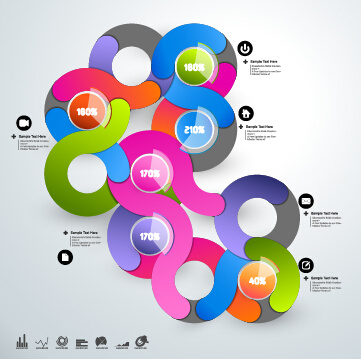 round colored infographics and diagram vector template