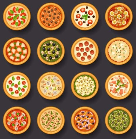 round pizza vector icons
