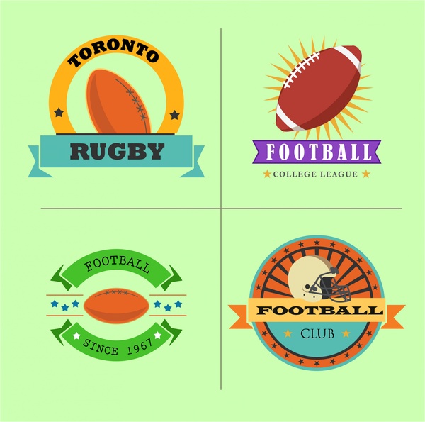 rugby football club logo sets with color style