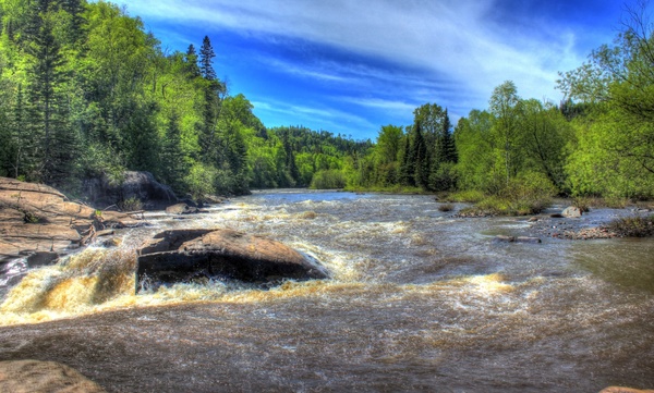 rushing pigeon river at pigeon river provincial park ontario canada