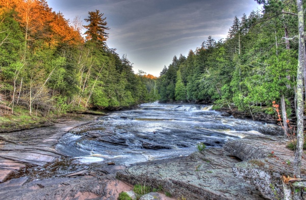 rushing river scenery at porcupine mountains state park michigan