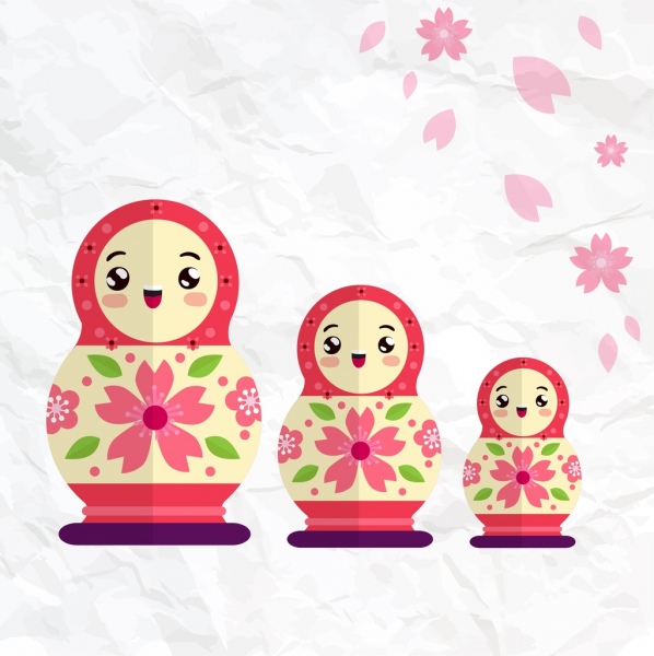 russian dolls background colorful sizes smiling icons