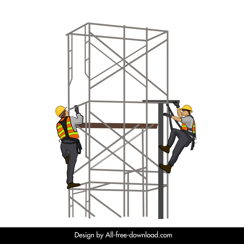 safe scaffolding design elements 3d cartoon