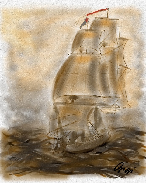 sailing ship painted with mouse art