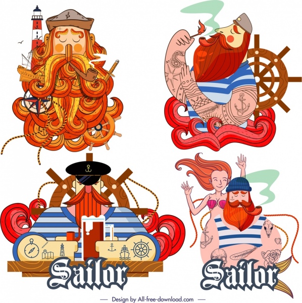 sailor icons colorful classical design
