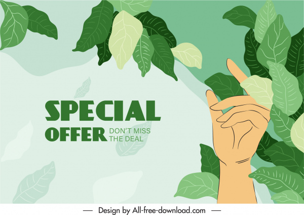 sale banner template classical green leaves hand sketch