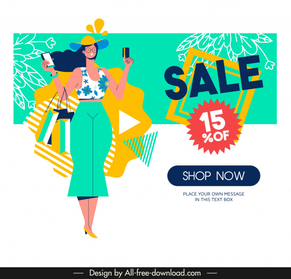 sale banner template shopping woman sketch colorful decor
