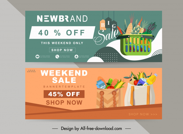sale banner templates shopping bags sketch
