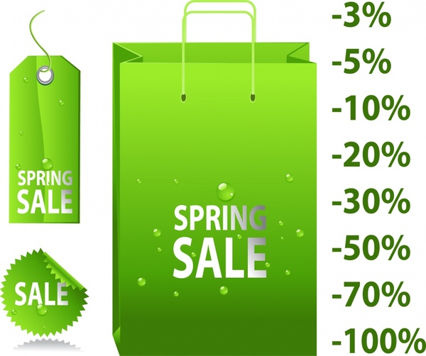spring sale design elements green bag tags percentage
