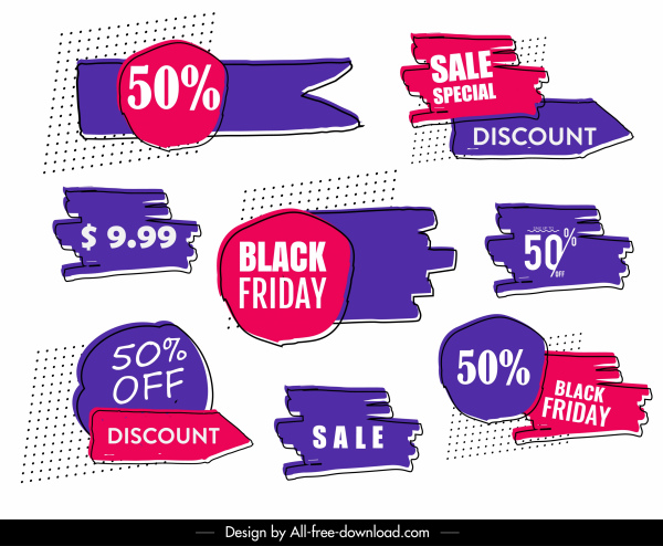 sale tag labels templates colored flat handdrawn shapes
