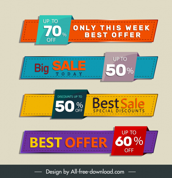 sale tags templates colorful horizontal shapes 3d sketch