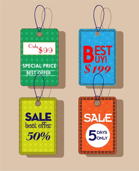 sale tags various colored background in vertical style