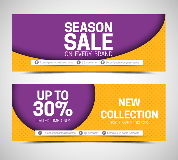sales banner sets on violet and yellow background