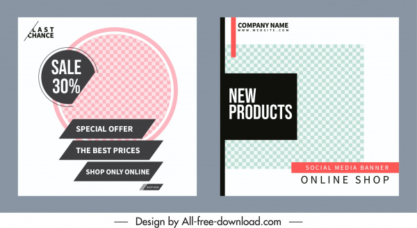 sales banner templates simple flat checkered decor