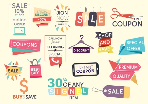 sales design elements illustration with various colored styles