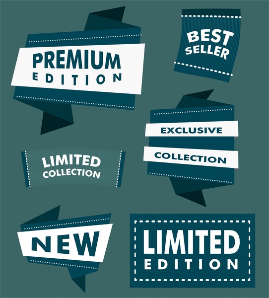 sales labels illustration with blue origami design