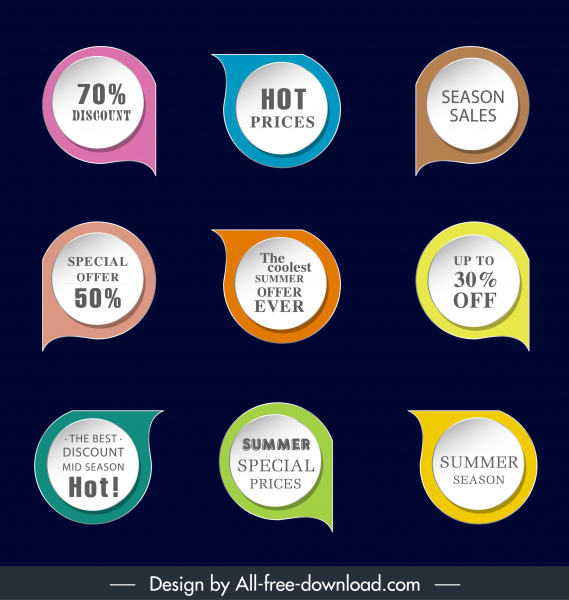 sales labels templates waterdrop shapes colorful modern